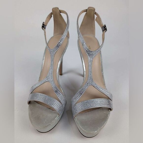Pelle Moda Onora T- Strap Silver Platform Sandals - Size 9.5 - Picture 2 of 8